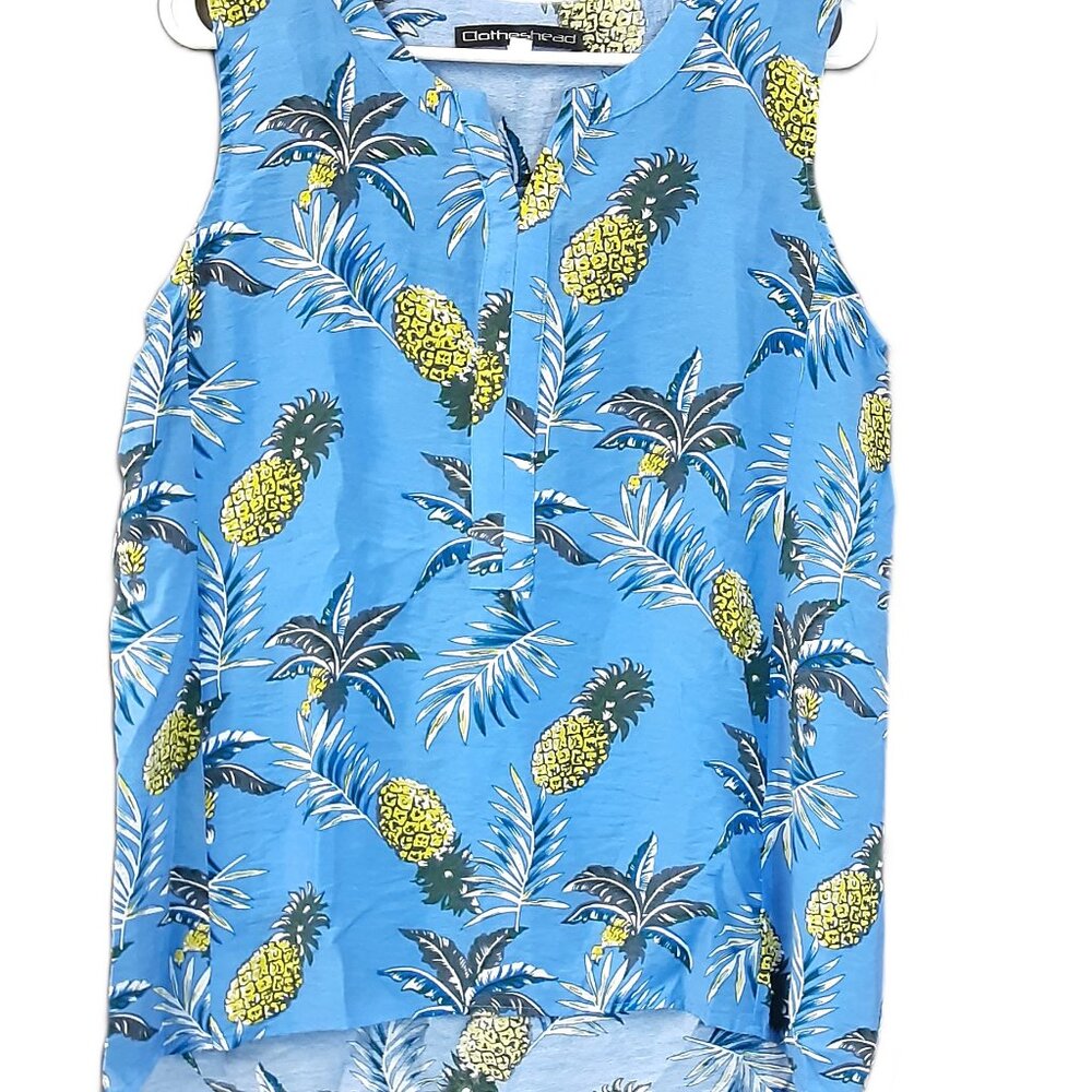 Clotheshead Woman's Top Size Large, Opened up at pits, Sleeveless, Pineapple